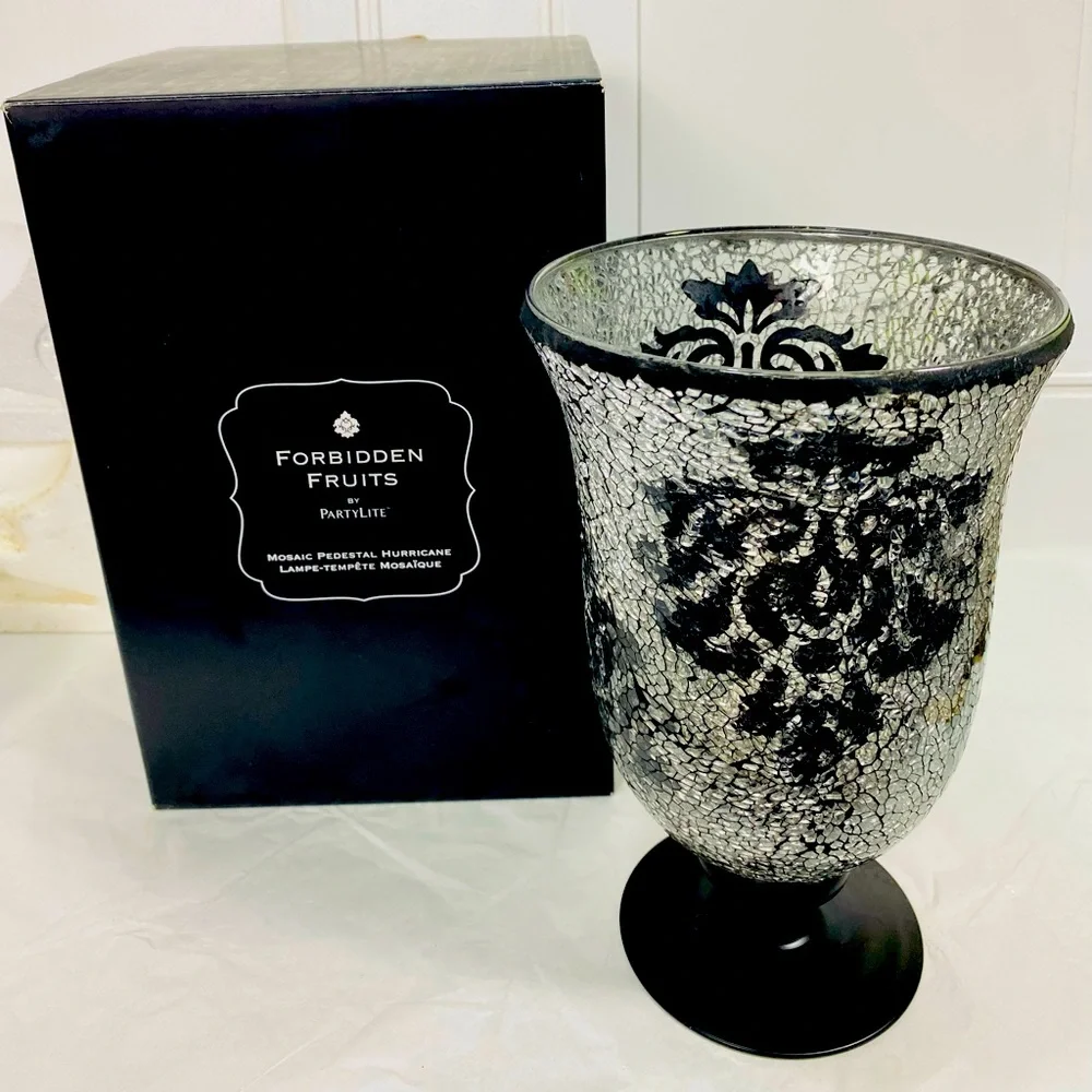 PartyLite Forbidden Fruits Pedestal Hurricane w/box GOTHIC not complete RETIRED